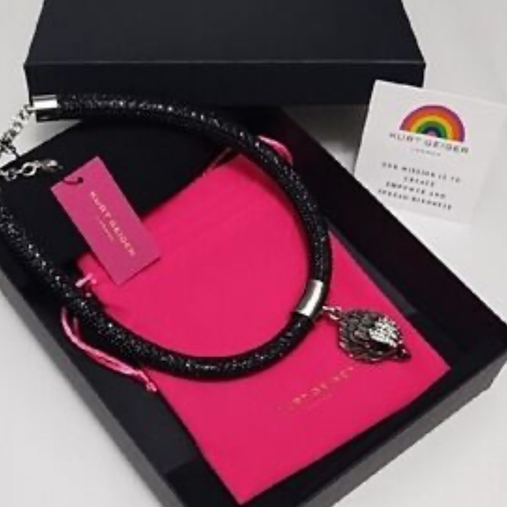 Kurt Geiger Black and Silver Eagle Pendant Necklace